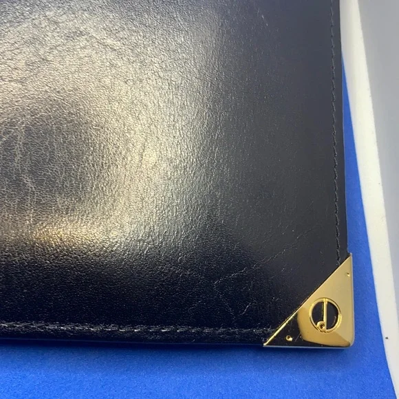 Alfred Dunhill Black Vintage Leather Gold Tip Long Bifold Wallet